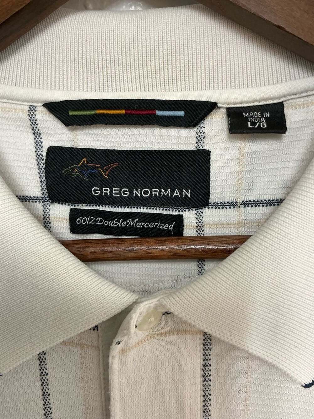 Greg Norman Men's 60/2 Double Mercerized Cotton Windowpane Plaid Polo Shirt - Picture 3 of 7